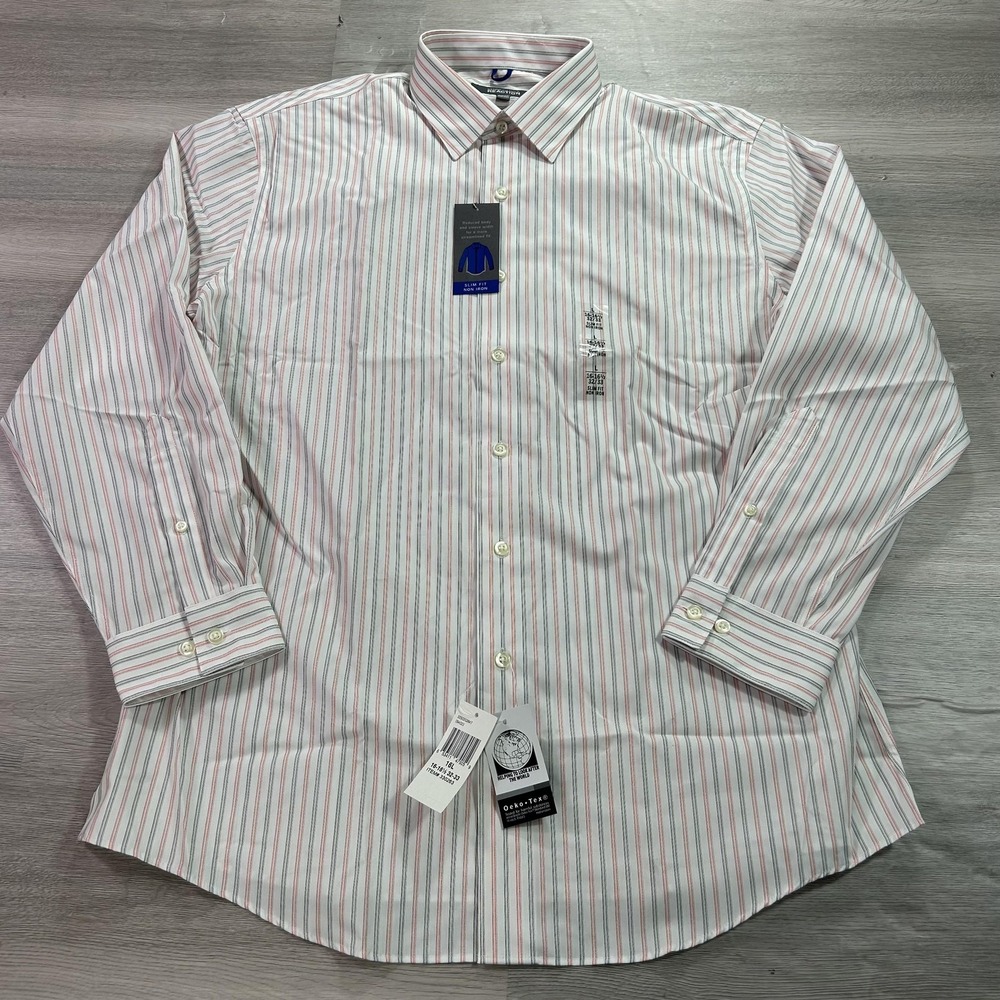 NEW Kenneth Cole Reaction Shirt‎ Mens 16-16.5 32-33 White Striped Slim Dress